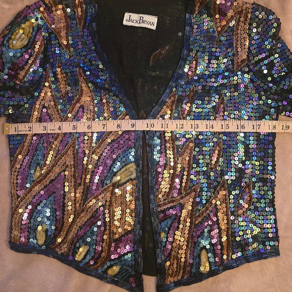 ❤️‍🔥1970's Fire & Flames Sequined Bolero Cropped Evening Jacket By JACK BRYAN🔥 - Picture 14 of 16
